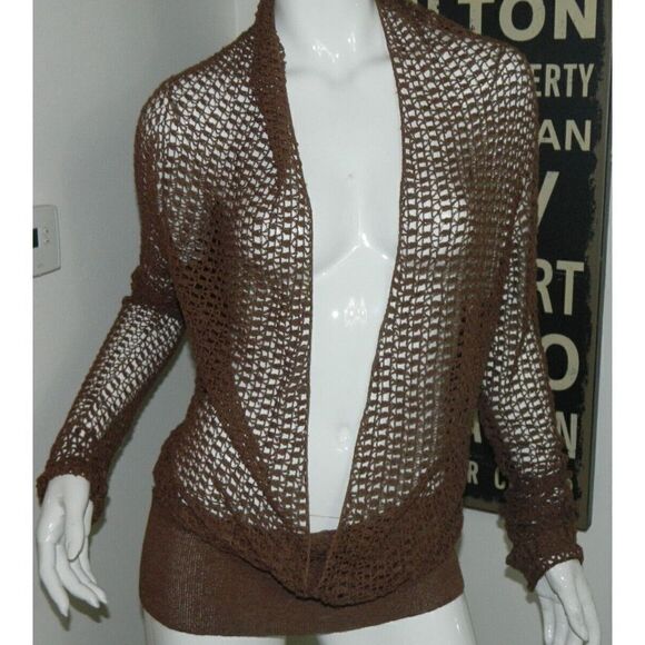BCBGMaxazria Coverup Sweater Brown Crochet Top Women's Size Large‎ - Picture 2 of 8
